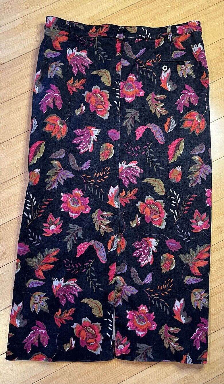 BUSHWACKER Autumn Colorful Floral Maxi Straight Stretch Boho Slit Skirt Sz 16
